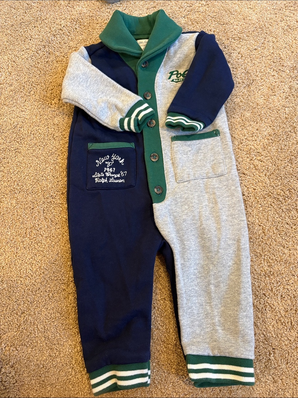 Ralph lauren knit fleece color block coveralls
